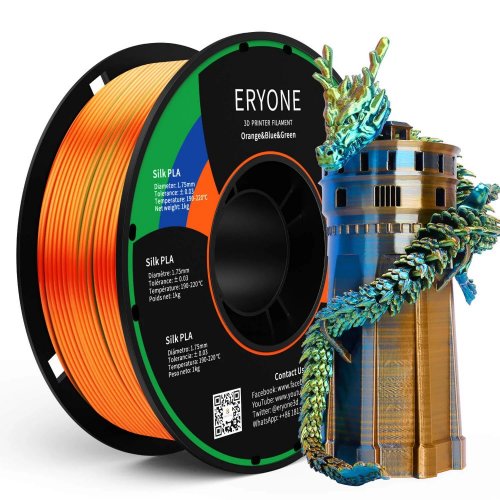 ERYONE Triple-Color Silk PLA - Orange&Blue&Green (1.75mm | 1 kg)